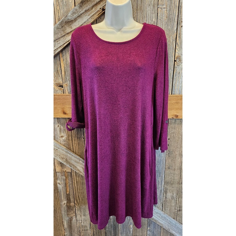 AGB side pocket dress EUC purple roll tab sleeve Career Casual warm